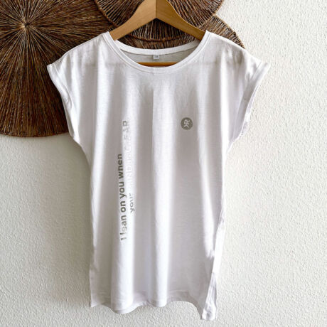Weisses T-Shirt aus 100% Baumwolle bedruckt via Folientransfer - Farbe Silver Dust.